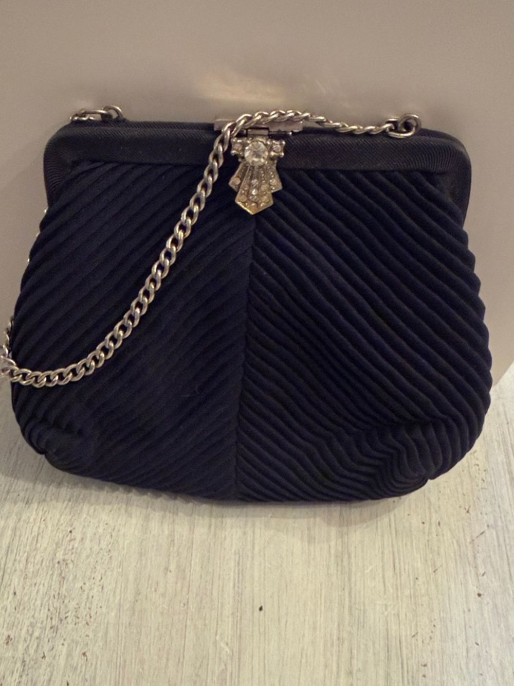 Black Quilted Evening Clutch Bag with Chain Strap